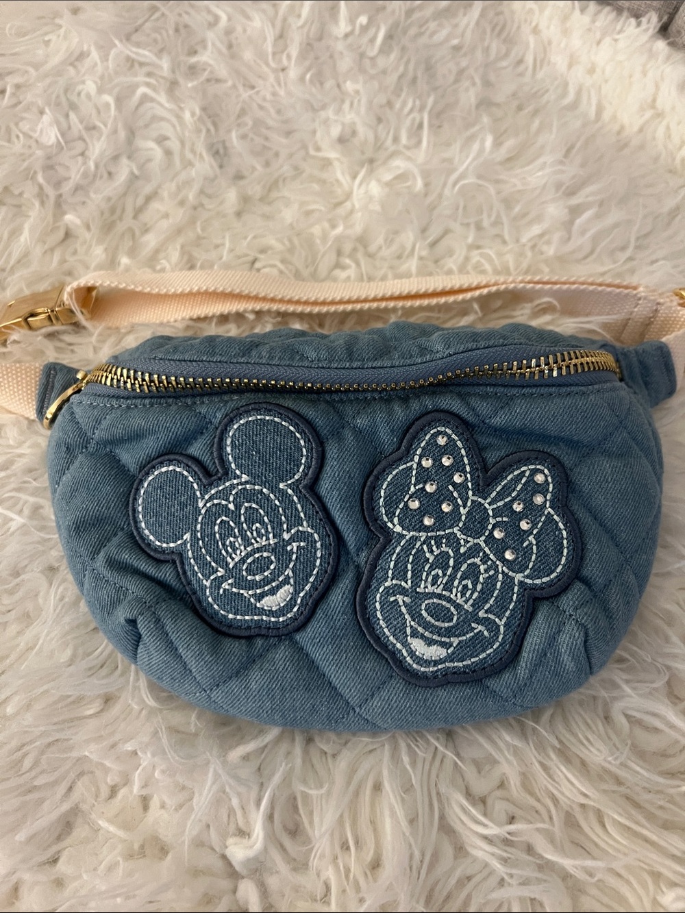 Stoney Clover Lane Denim Fanny Pack with Mickey and Minnie Denim Patches